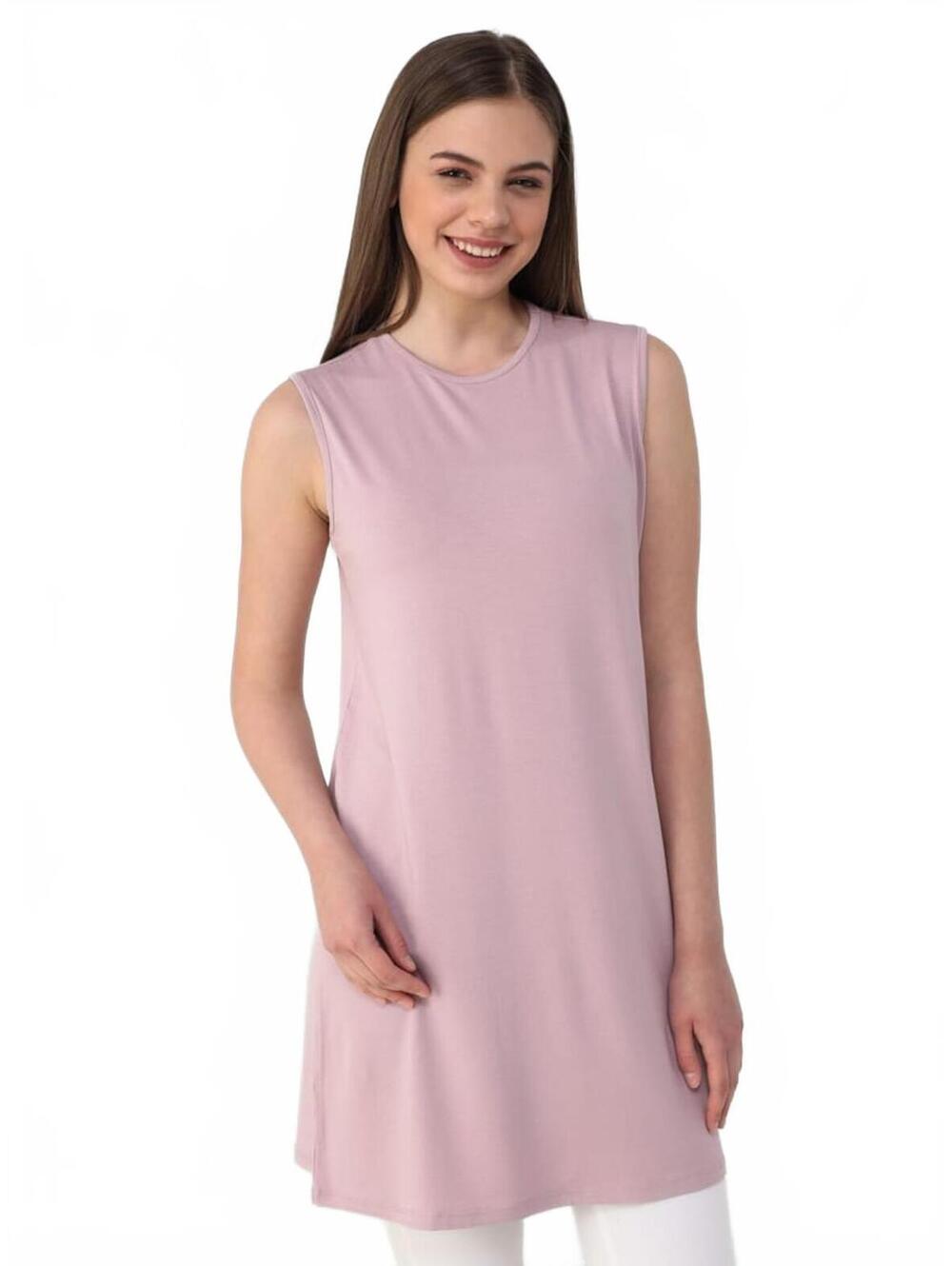 Women's Sleeveless Longline Tunic Top in Soft Pink, Size - S
